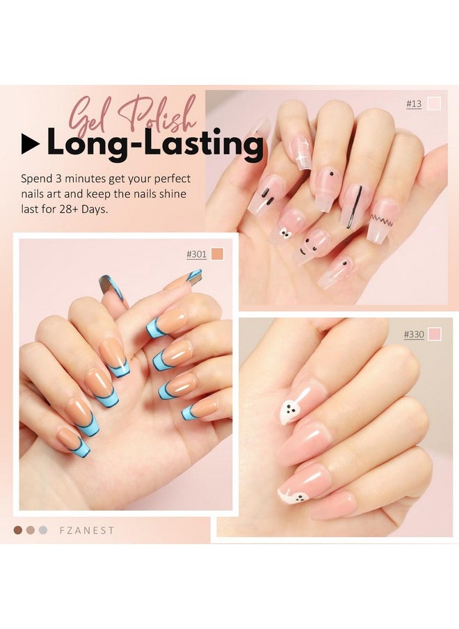 FZANEST Gel Nail Polish Jelly Nude Set,Sheer Natural Milky Pink 6 Colors Gel Polish Nail Kit Soak Off LED UV Varnish Nail Art Manicure Kit