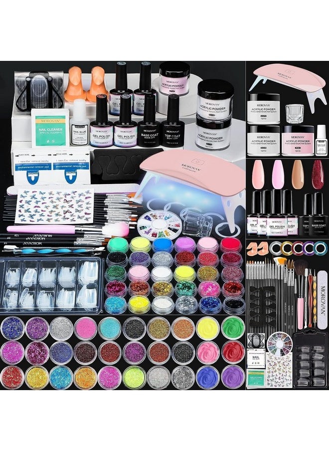 Morovan Acrylic Nail Kit for Beginners: Professional Nail Kit Acrylic Nail Set with U V Lamp with Everything Gel Polish Starter Kit with Glitter Acrylic Powder Nail Kit Gift Home Salon