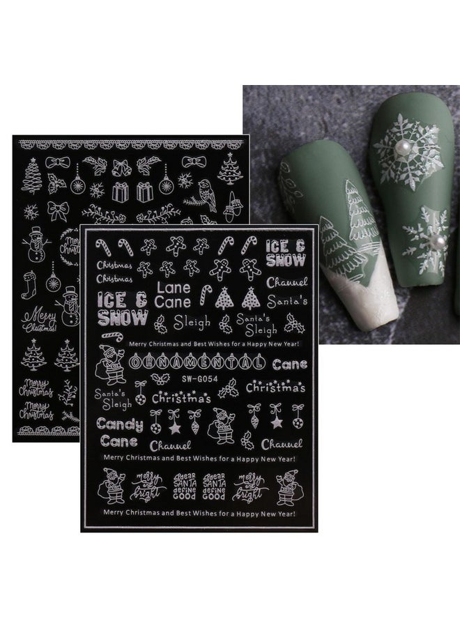 JMEOWIO 9 Sheets Christmas Glitter Nail Art Stickers Decals Self-Adhesive Snowflake Winter Holiday White Nail Supplies Nail Art Design Decoration Accessories