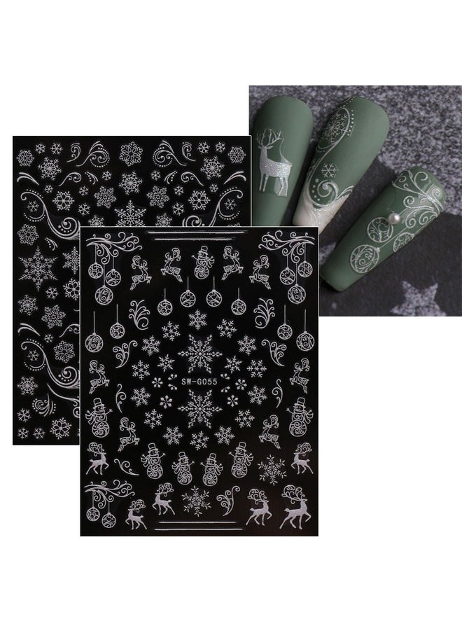 JMEOWIO 9 Sheets Christmas Glitter Nail Art Stickers Decals Self-Adhesive Snowflake Winter Holiday White Nail Supplies Nail Art Design Decoration Accessories