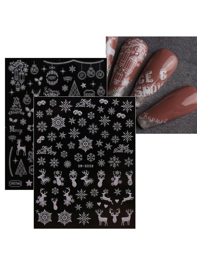 JMEOWIO 9 Sheets Christmas Glitter Nail Art Stickers Decals Self-Adhesive Snowflake Winter Holiday White Nail Supplies Nail Art Design Decoration Accessories