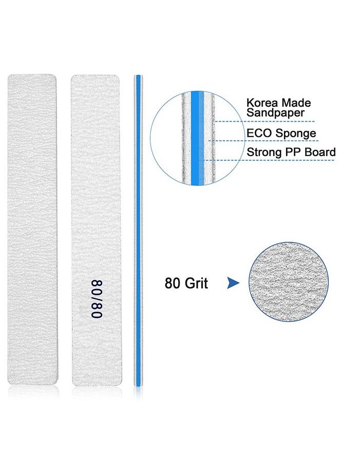Nail File for Acrylic Nails 12pcs, 80/80 Grit Files Emery Boards, Jumbo Washable Thick Professional Square Nail File Manicure Tools for Nail Tech