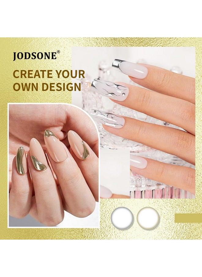 JODSONE 2pcs Metallic Nail Art Gel Liner Gold Mirror Chrome and Silvery 3D Effect Gel Nail Polish Thin Brush Metal Painted DIY at Home Salon Quality Gift for Women