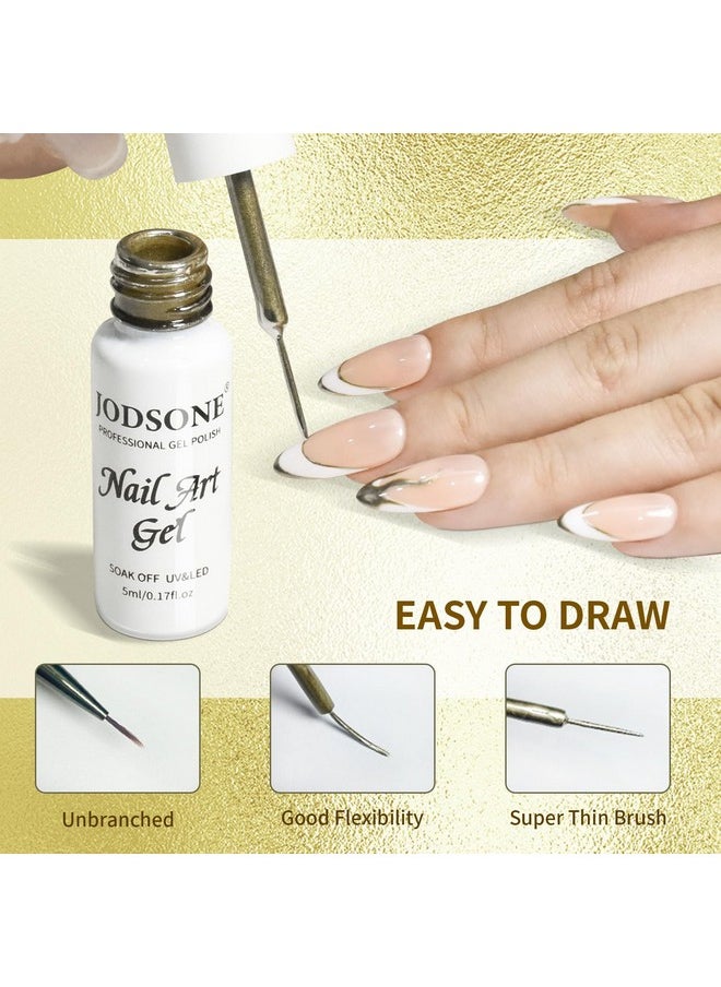 JODSONE 2pcs Metallic Nail Art Gel Liner Gold Mirror Chrome and Silvery 3D Effect Gel Nail Polish Thin Brush Metal Painted DIY at Home Salon Quality Gift for Women