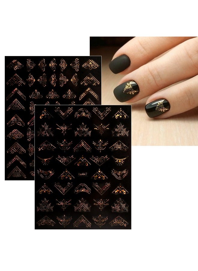 JMEOWIO 12 Sheets Flower Nail Art Stickers Decals Self-Adhesive Pegatinas Uñas Spring Summer Floral Gold Nail Supplies Nail Art Design Decoration Accessories
