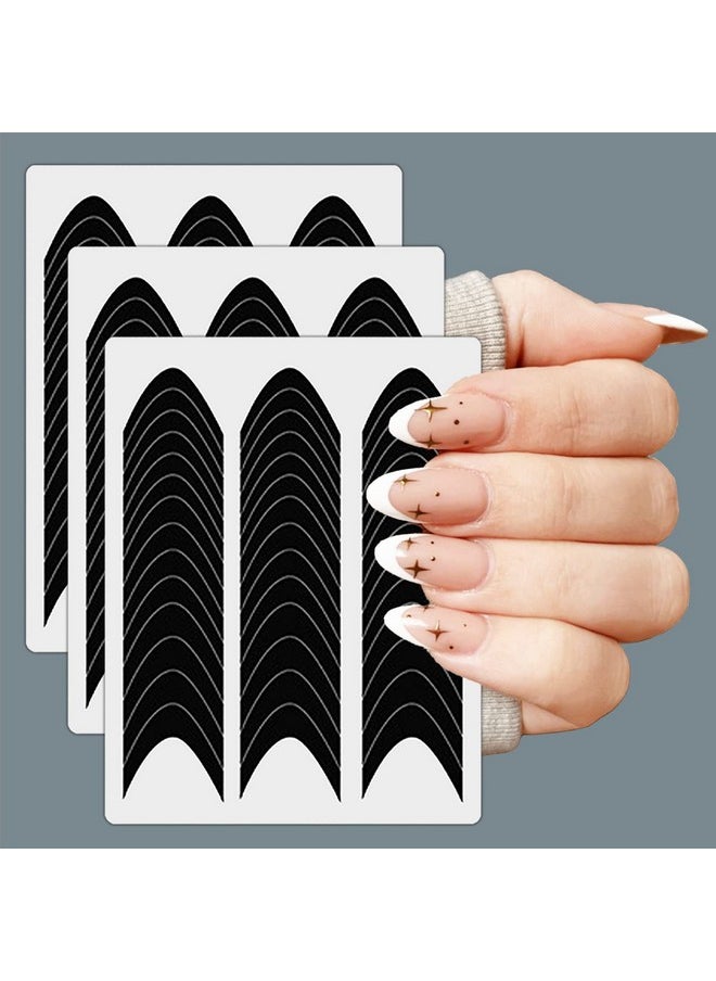 36 Sheets 1512 Pcs French Tip Nail Guides, Self-Adhesive French Smile Manicure Strip Stickers for Edge Auxiliary Black DIY Decoration Stencil Tools(Moon Shape Design)