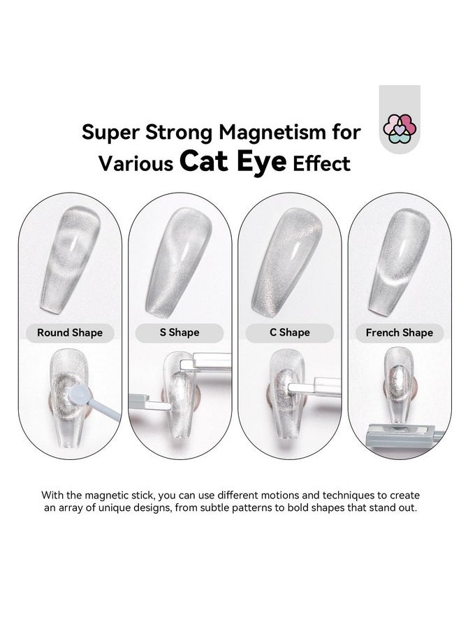 SAVILAND Cat Eye Magnetic for Nail: 9PCS Cat Eye Gel Nail Polish Magnet Tools Set Strong Suction Nail Magnet Nails Square Round Magnet Stick Diverse Cat Eye Effect Double Ended Nail Salon Art Tools