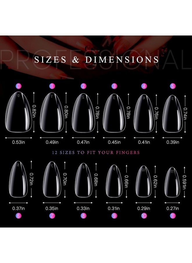 krofaue Short Almond Nails - 240Pcs Almond Clear Nail Tips 12 Sizes Almond Nail Tips, Artificial Acrylic False Nails, Full Cover Press on Nails Almond for Home DIY & Nail Tips Art