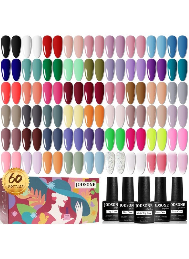 JODSONE 60 PCS Gel Nail Polish Set with 5 Bottles of Base and Glossy Matte Top Coat Soak off Gel Nail Set Suitable for All Seasons Gel Polish Gifts