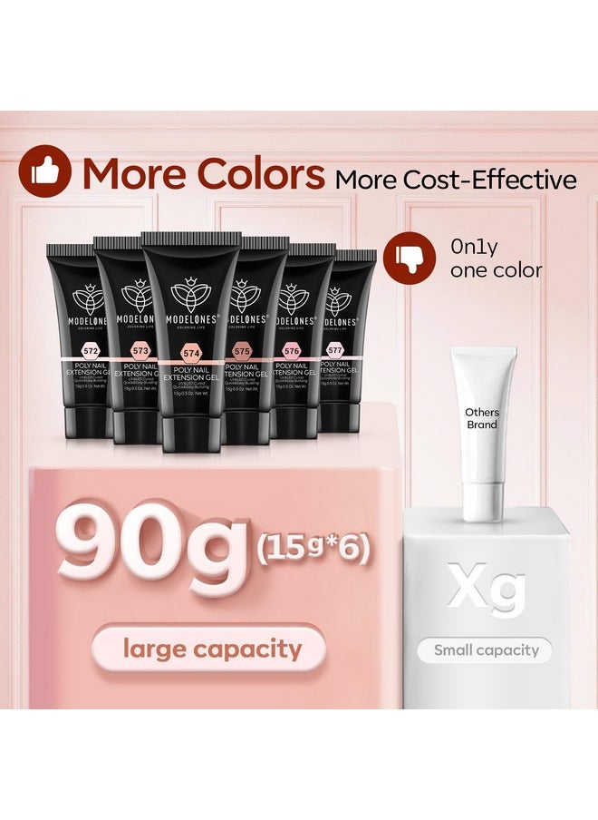 modelones Poly Gel Set 6 Colors Jelly Gel Milky White Sheer Pink Nude Translucent Nail Extension Kit DIY Art for Women