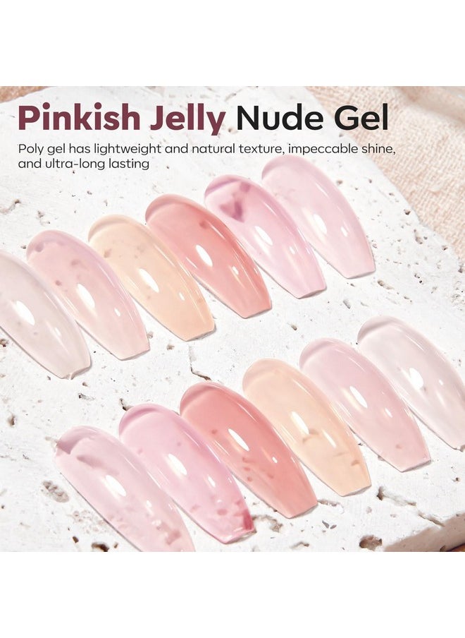 modelones Poly Gel Set 6 Colors Jelly Gel Milky White Sheer Pink Nude Translucent Nail Extension Kit DIY Art for Women
