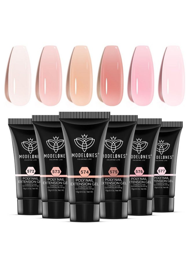 modelones Poly Gel Set 6 Colors Jelly Gel Milky White Sheer Pink Nude Translucent Nail Extension Kit DIY Art for Women