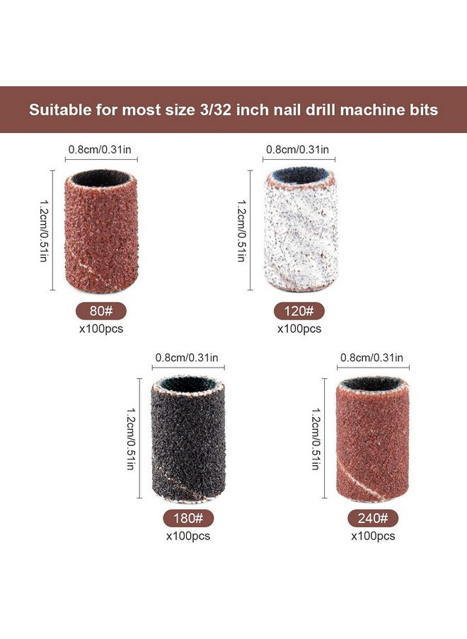 Rolybag Sanding Bands for Nail Drill 240 Pieces 3 Color Coarse Fine Grit Efile Sand Set 80#120#180#240#,2 Pieces 3/32 Inch Nail Drill Bits for Manicures and Pedicures