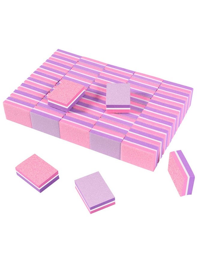 CGBE Nail Buffer, Buffer Block Nail File 100/180 Grit, Mini Nail Buffers Block Sponge Double Sided Nail File for Acrylic Nails Manicure Tools 50PCS (Pink-Purple)