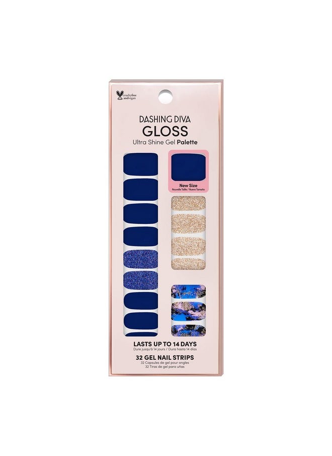 Dashing Diva Gloss Nail Strips - Blue Vixon | UV Free, Chip Resistant, Long Lasting Gel Nail Stickers | Contains 32 Nail Wraps, 1 Prep Pad, 1 Nail File
