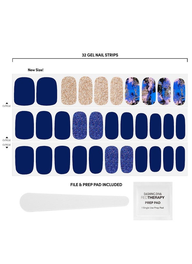 Dashing Diva Gloss Nail Strips - Blue Vixon | UV Free, Chip Resistant, Long Lasting Gel Nail Stickers | Contains 32 Nail Wraps, 1 Prep Pad, 1 Nail File