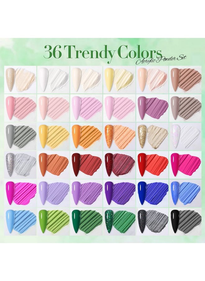 BORN PRETTY Acrylic Powder Set 36 Colors Acrylic Nail Powder Nude Pink Blue Yellow Purple Red Glitter Professional Polymer 3D Acrylic Nail Art Kit for French Nail Extension All Seasons Nail Carving