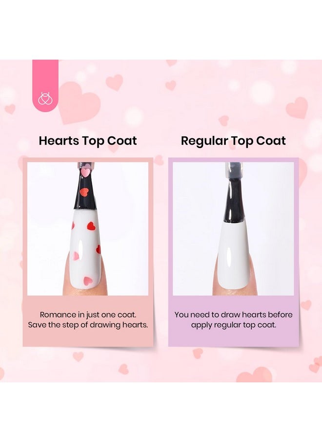 Beetles Gel Polish 15ML Clear Pink Color Gel Top Coat With Pink & Red Heart Shape Valentines Day Gifts for Mom, Glass Polish Soak Off UV No Wipe Gel Top Coat Reflective Glitter for Sparkle Nails