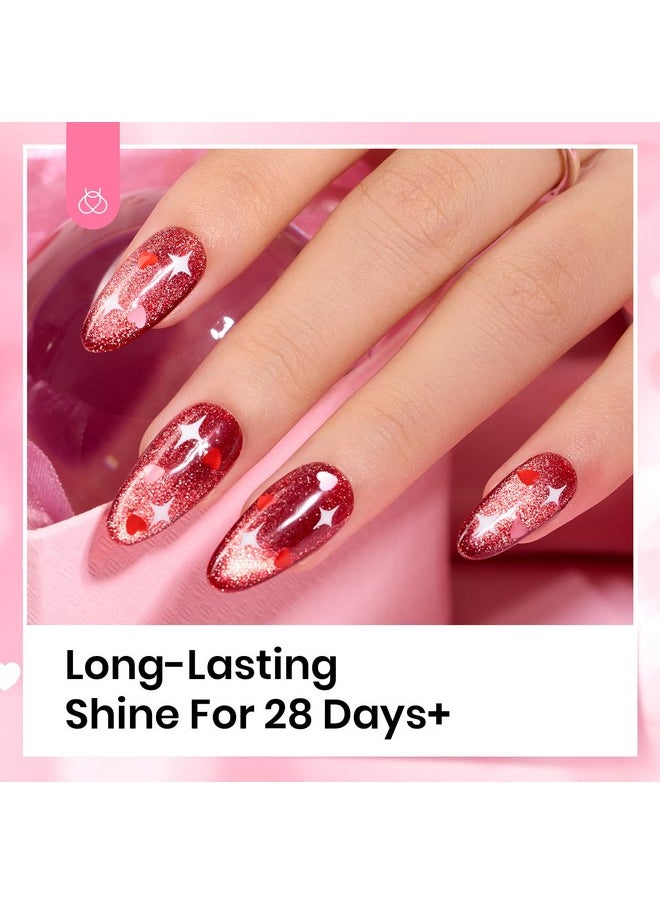 Beetles Gel Polish 15ML Clear Pink Color Gel Top Coat With Pink & Red Heart Shape Valentines Day Gifts for Mom, Glass Polish Soak Off UV No Wipe Gel Top Coat Reflective Glitter for Sparkle Nails