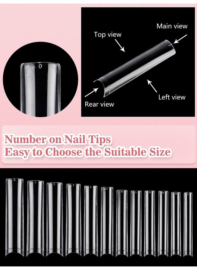 Quaferen Clear Square Nail Tips, 504PCS 3XL Long No C Curve Nail Tips Square, Half Cover Flat Tapered Square Straight Gel Acrylic Nail Tips False Nails for DIY Nail Art Salon