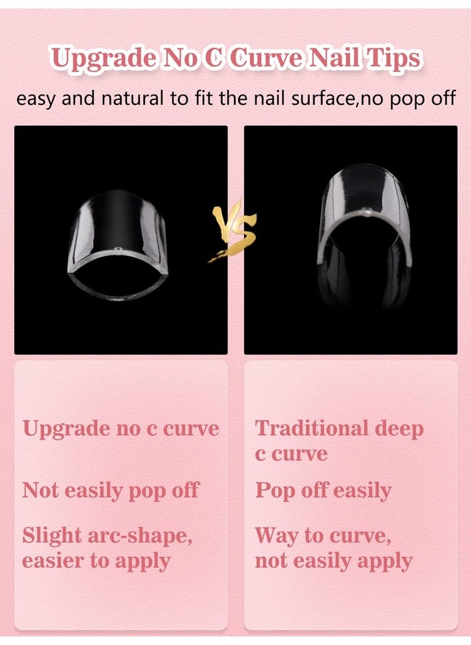 Quaferen Clear Square Nail Tips, 504PCS 3XL Long No C Curve Nail Tips Square, Half Cover Flat Tapered Square Straight Gel Acrylic Nail Tips False Nails for DIY Nail Art Salon