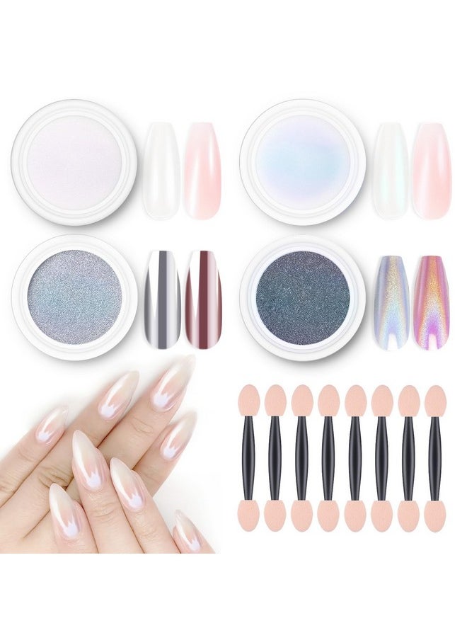 Artdone Chrome Nail Powder Magic White Pearl Kit Mirror Effect Silver Metallic Holographic Dip Nail Powder For Resin Craft & Nail Art Decoration Iridescent Aurora Mermaid Pigment