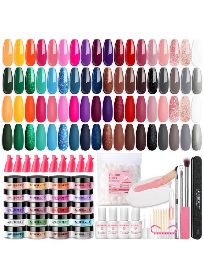 AZUREBEAUTY 170Pcs Dip Nails Powder Starter Kit, 36 Spring Summer Blue Yellow Pink Neon Color Dipping Powder Nail Kit with Essential Dip Liquid Set for French Nail Art Manicure Salon DIY Home