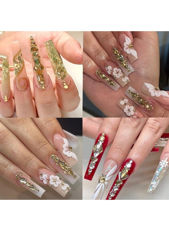 HNUIX Nail Rhinestones - 2920pcs 3D Multi Shape Size Crystal, Champagne Gold Nail Gems, Flat Back, with Kit, for Nail Art, DIY Decorations
