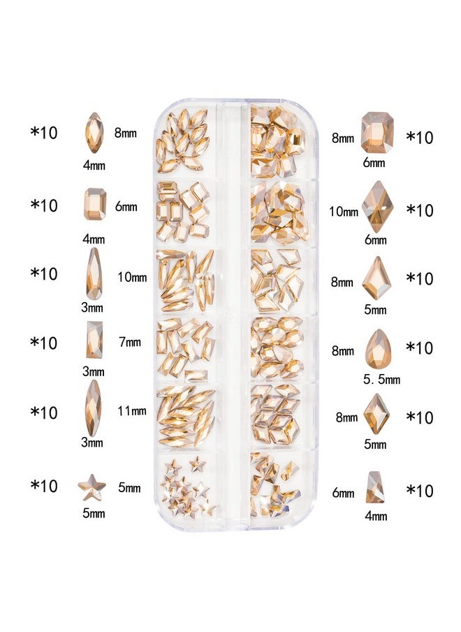 HNUIX Nail Rhinestones - 2920pcs 3D Multi Shape Size Crystal, Champagne Gold Nail Gems, Flat Back, with Kit, for Nail Art, DIY Decorations