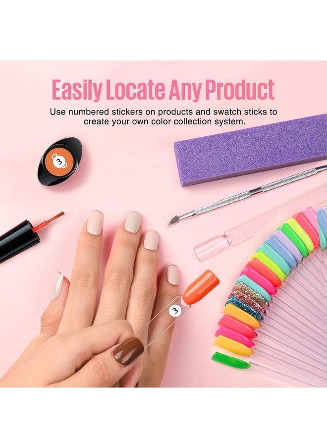 MEFA 100 Pcs Clear Nail Swatch Sticks with Ring and Numbered Tips, False Nail Sample Sticks for Nail Art Polish Color Practice Fan-Shaped Display