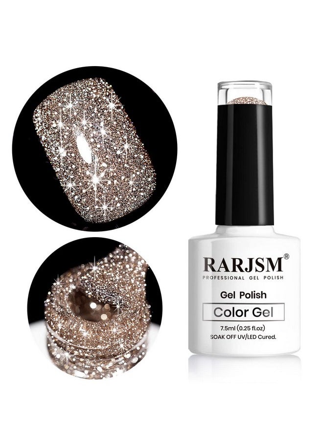 RARJSM Reflective Glitter Gel Polish,Flash Dimond Nude Brown Nail Polish Winter Colors Sparkly Shiny Nail Art UV LED Curing Need Nail Gel for Manicure DIY and Salon 7.5ML