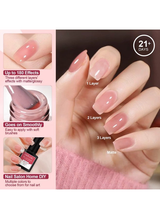 SAVILAND Jelly Gel Nail Polish Set, 30 Colors Translucent Nude Pink Transparent Nail Polish Set with 180 Sheer/Matte/Glossy Effects for Nail Salon DIY Home Christmas Holiday Gift Set