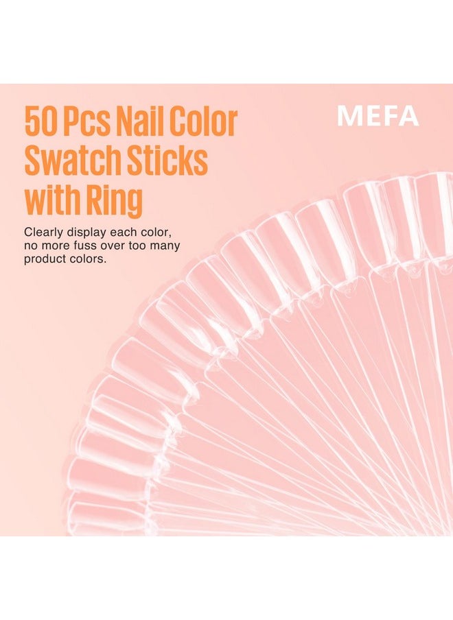 MEFA 50 Pcs Clear Nail Swatch Sticks with Ring and Numbered Tips, False Nail Sample Sticks for Nail Art Polish Color Practice Fan-shaped Display