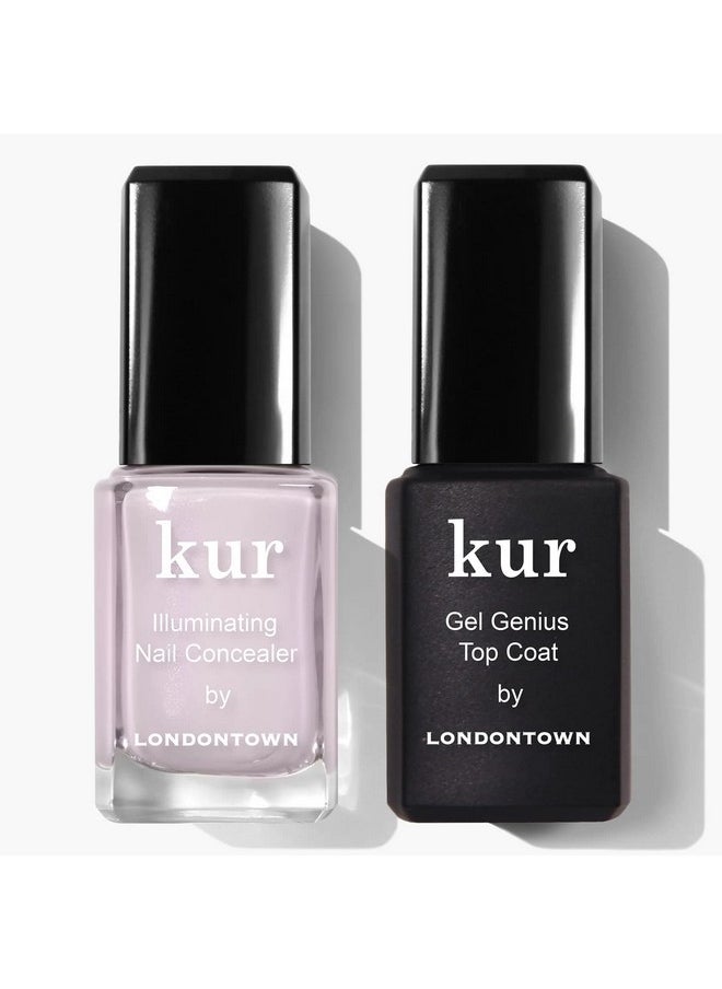 LONDONTOWN kur Pink Nail Conceal & Go Duo Set, Includes Pink Nail Illuminating Concealer & Gel Genius Top Coat, 2 Piece Set, 0.4 Fl Oz