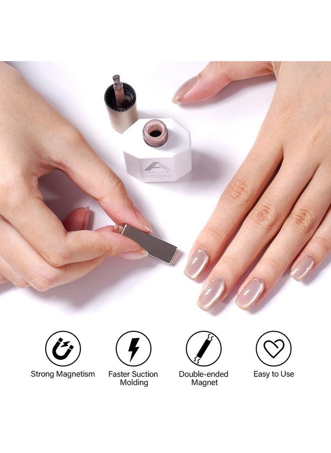 AILLSA Cat Eye Gel Nail Polish Nude Glitter Crystal Gel Polish with Magnet, Glass Sparkle Gel Nail Polish Reflective Shimmer Translucent Jelly Color U V Gel Salon DIY at Home 0.5 OZ GF26