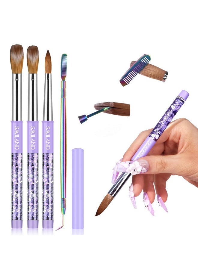 SAVILAND Kolinsky Acrylic Nail Brush Set: Size 6,10,14 Professional Nail Brushes Cleaner Manicure Tool for Acrylic Application Acrylic Powder Nail Extension 3D Nail Carving for Nail Art DIY