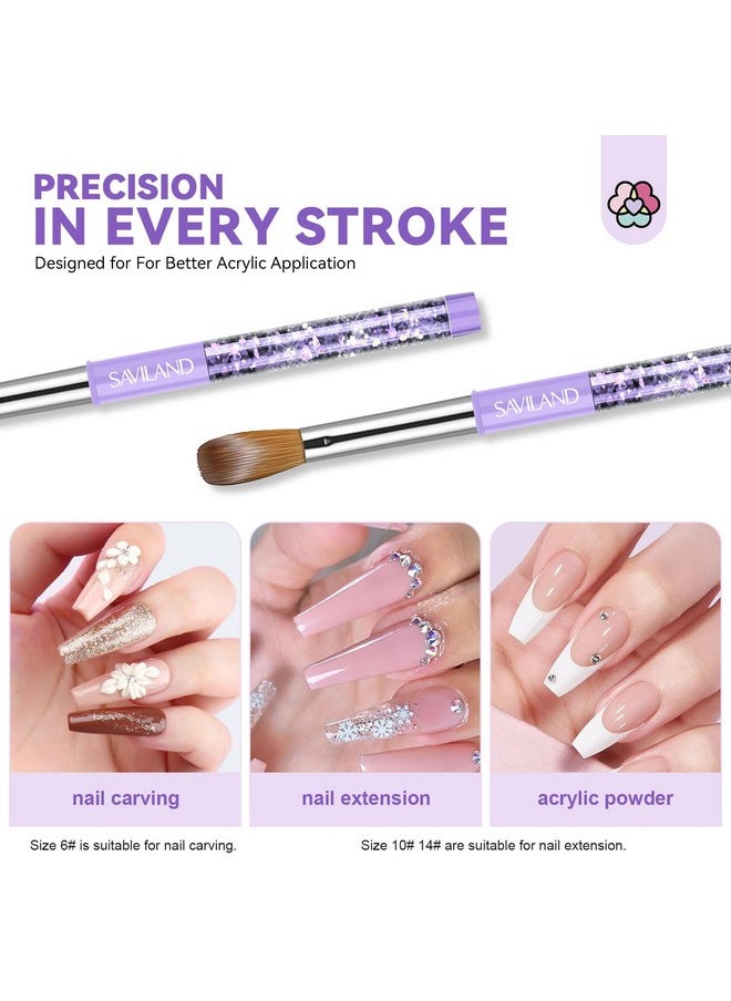 SAVILAND Kolinsky Acrylic Nail Brush Set: Size 6,10,14 Professional Nail Brushes Cleaner Manicure Tool for Acrylic Application Acrylic Powder Nail Extension 3D Nail Carving for Nail Art DIY