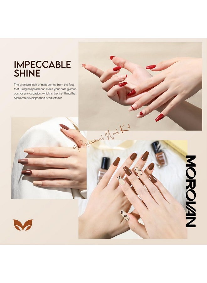 Morovan Brown Nail Polish Set: Fall Winter Nude Nail Polish Kit Regular Air Quick Dry Fingernail Polish Pack for Women Nail Art Design Gift Holiday Party