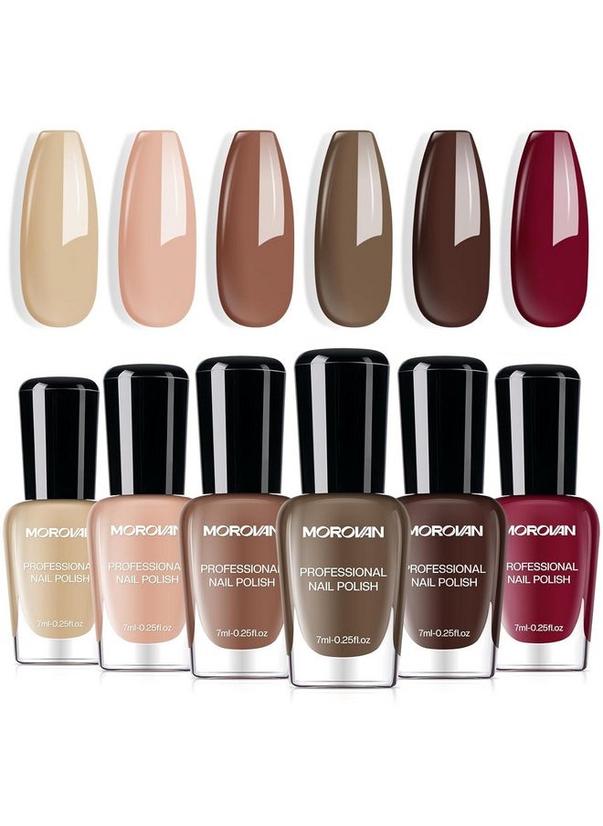 Morovan Brown Nail Polish Set: Fall Winter Nude Nail Polish Kit Regular Air Quick Dry Fingernail Polish Pack for Women Nail Art Design Gift Holiday Party