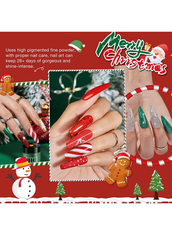 AZUREBEAUTY 30Pcs Dip Powder Nail Kit Starter, 8 Colors Green Red Gold Silver White with Nail Sticks, Nail Art Liquid Set with Matte/Base/Top Coat Activator for French Manicur