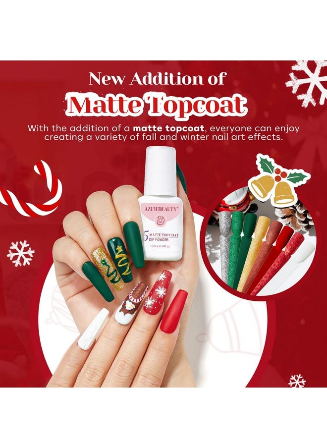AZUREBEAUTY 30Pcs Dip Powder Nail Kit Starter, 8 Colors Green Red Gold Silver White with Nail Sticks, Nail Art Liquid Set with Matte/Base/Top Coat Activator for French Manicur