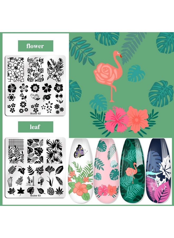 Biutee Nail Stamping Plates Set 15 pcs Nail Art Stamper Scraper Storage Bag Gift Box Nail Stamp Template Kit Lace Flower Butterfly Star Holiday Valentine Design Nail Image Plate