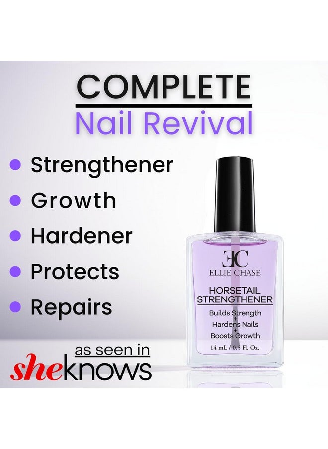 Ellie Chase Horsetail Nail Strengthener, Growth, Hardener, Repair Treatment Polish 0.5 OZ/Help Splits, Breaks, Thin, Weak, Chipped, Damaged, Cracked, Peeling Nails/Grow Strong Hard Thicker Nails