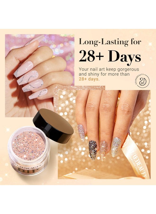 AZUREBEAUTY Dip Powder Nail Set, Silver Pink Black Golden Yellow Glitter Sparkly Shiny Chrome Platinum, 6 Colors All Seasons Dipping Powder Starter Kit Nail Art Manicure Salon, No Need Nail Lamp Cured