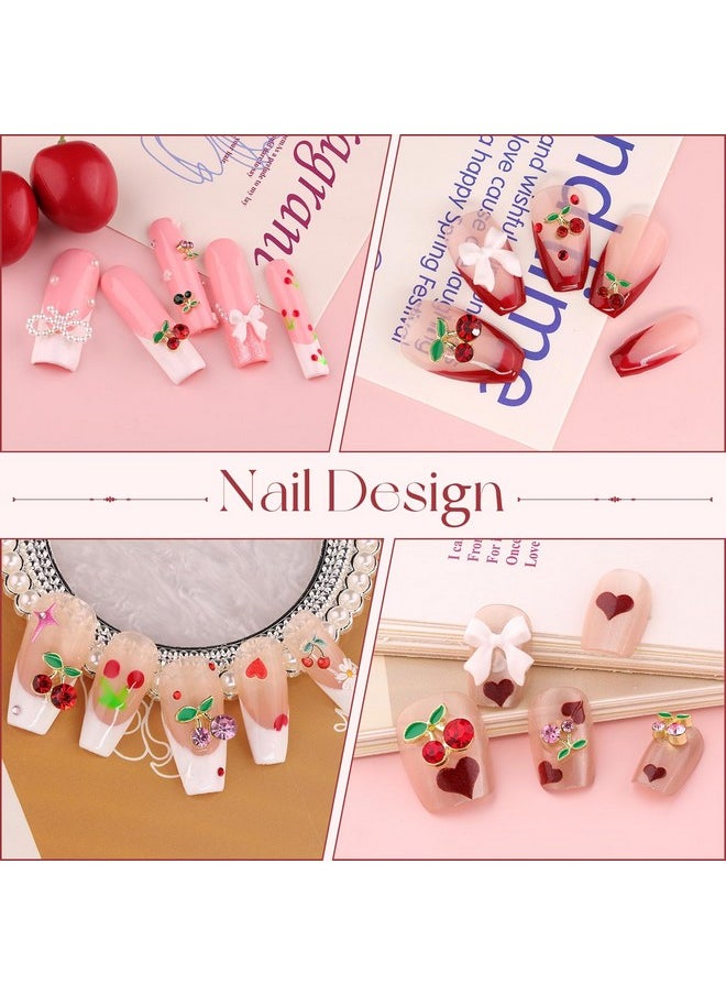 50Pcs 2 Sizes 3D Cherry Nail Charms, Pink + Red Shiny Cute Fruit Luxury Gems, Crystal Diamond Jewels Studs with Rhinestones for Nail Design, Nail Art Decoration Set for Acrylic Nails