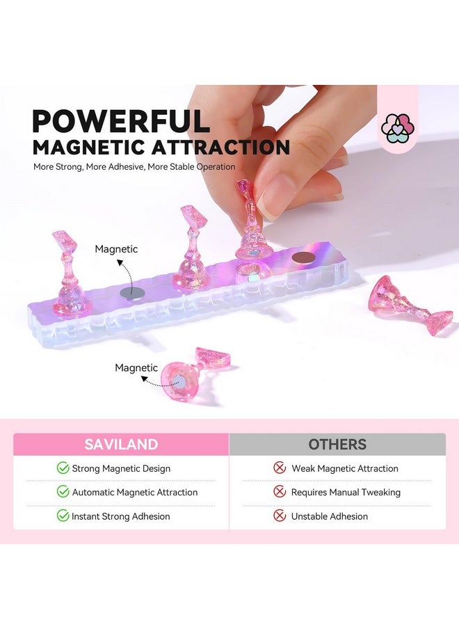 Saviland Nail Stand for Press ons: 15pcs Strong Magnetic Aurora Nail Holder For Painting Nails With Nail Stand 40 Pcs Reusable Sticky Putty For Nails Practice Acrylic Nail Tools Home Beginner Supplies