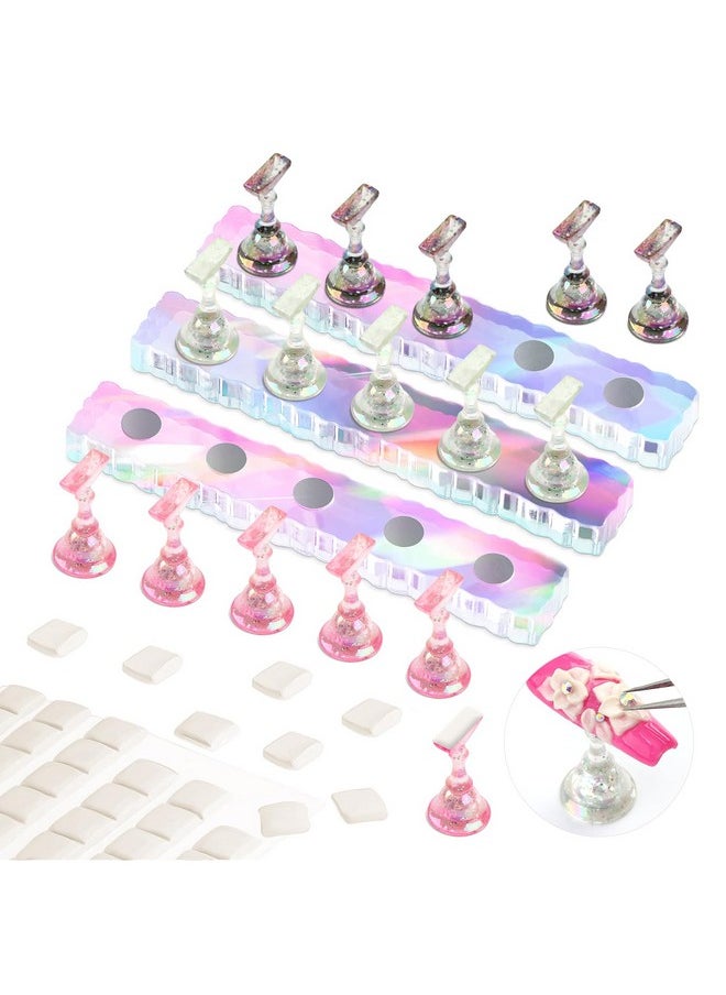 Saviland Nail Stand for Press ons: 15pcs Strong Magnetic Aurora Nail Holder For Painting Nails With Nail Stand 40 Pcs Reusable Sticky Putty For Nails Practice Acrylic Nail Tools Home Beginner Supplies