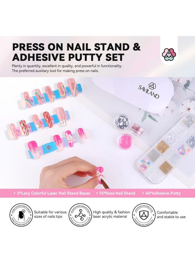 Saviland Nail Stand for Press ons: 15pcs Strong Magnetic Aurora Nail Holder For Painting Nails With Nail Stand 40 Pcs Reusable Sticky Putty For Nails Practice Acrylic Nail Tools Home Beginner Supplies