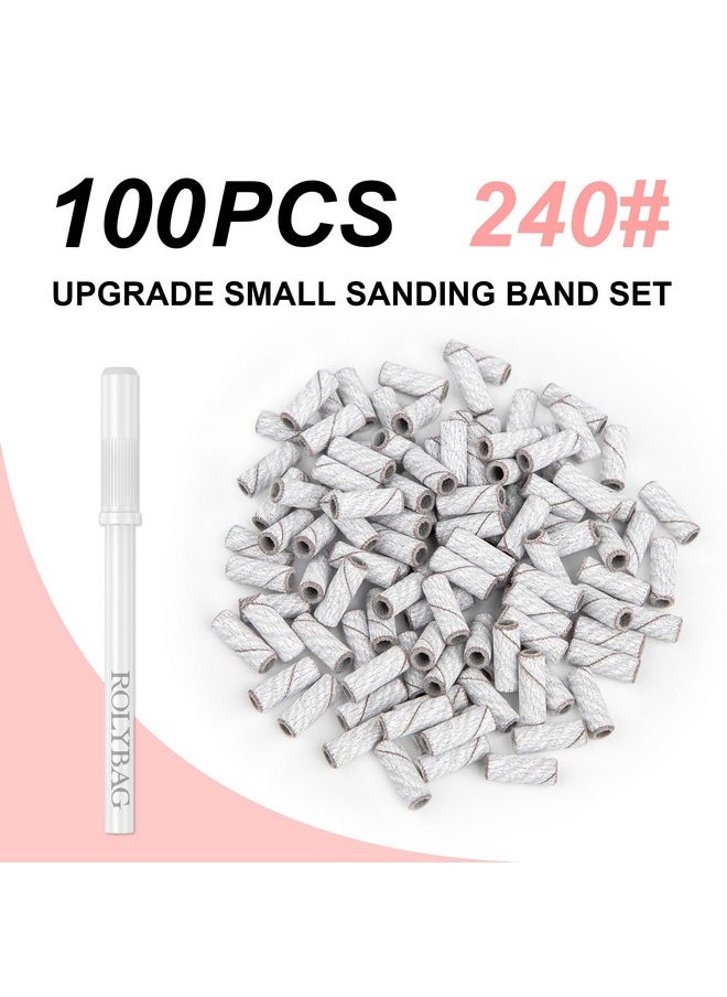 Rolybag 100pcs Small Sanding Bands Nail Drill Bits 240 Extreme Fine Grit Nail File Sanding Bands with 3.1mm Mandrel Bit for Acrylic Nails Gel Removing Shaping Professional Manicures and Pedicure,Zebra