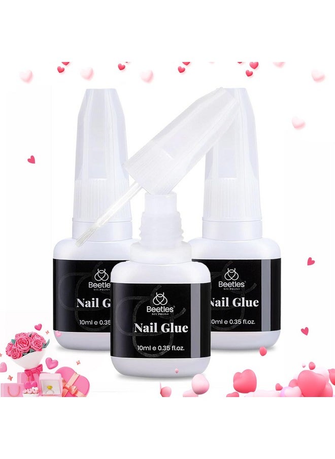 Beetles Nail Glue for Acrylic Nails, Nail Tips ＆ Press On Nails (10Ml) 3 Pcs Super Strong Brush in Nail Glue for Press On Nails Quick Dry Nail Adhesive Bond Nail Tips Glue Fake Nails Gift for Women